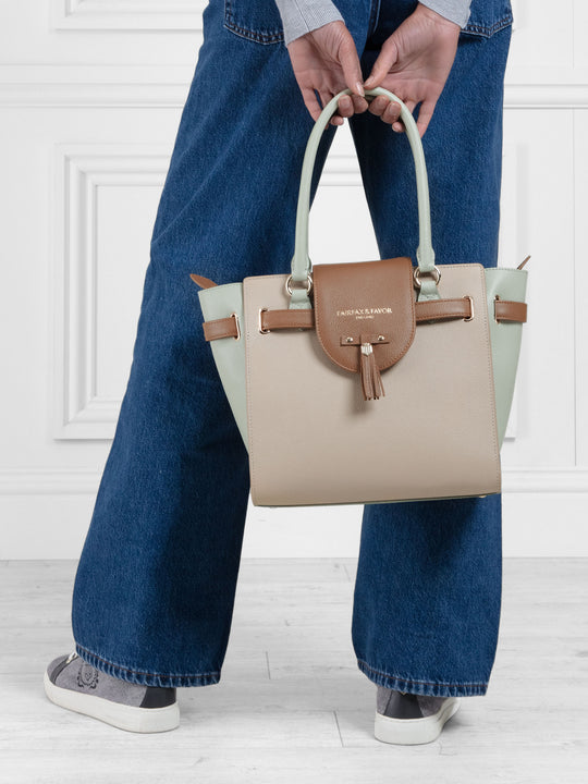 The Windsor - Women's Tote - Mint, Stone & Tan Leather