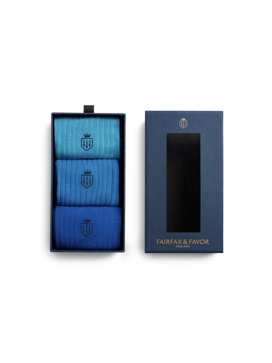Signature Mens Ribbed Socks Gift Set - Blue