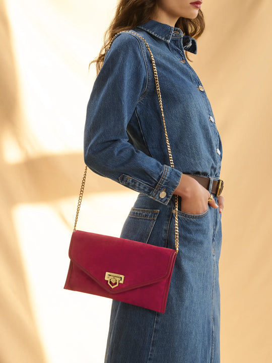 The Loxley - Women's Clutch Bag - Cherry Suede