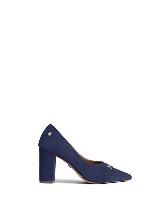 The Chantilly - Women's Block Court Shoes - Ink Suede