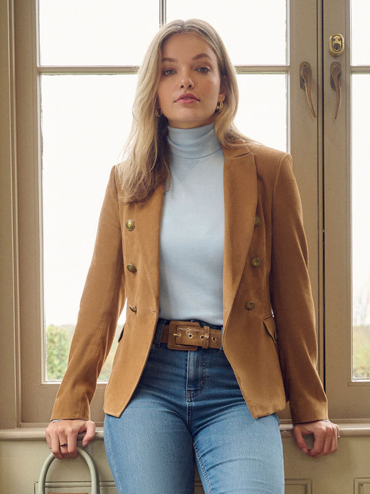 The Daphne - Women's Blazer - Tan Suede