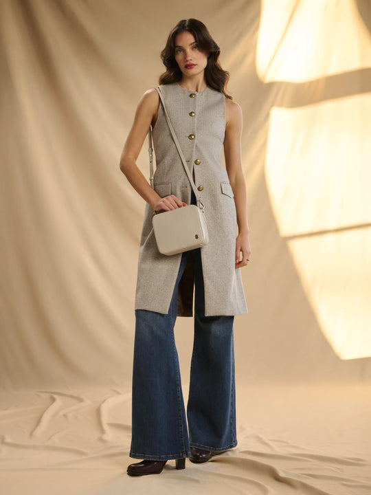 Eleanor Longline Gilet - Almond Herringbone