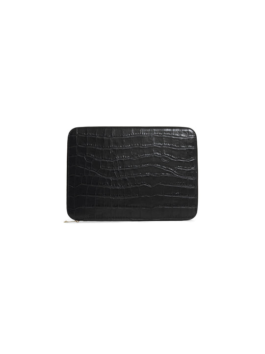 The Moorgate - Black Croc Print Leather