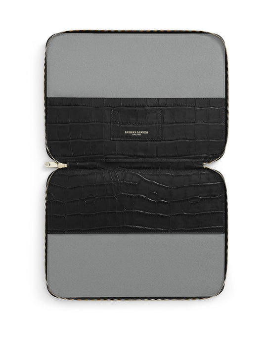The Moorgate - Black Croc Print Leather