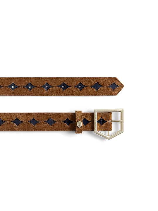 The Ohio - Women's Belt - Tan Suede & Navy Leather