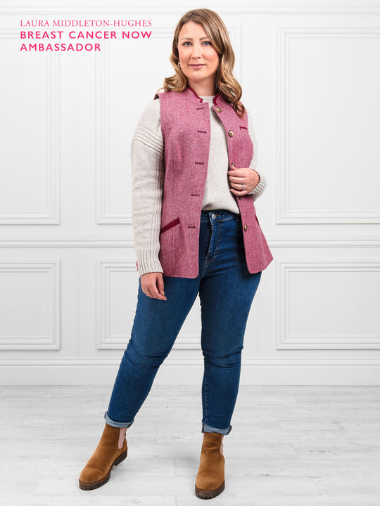 The Madeline - Women's Gilet - Pink Herringbone