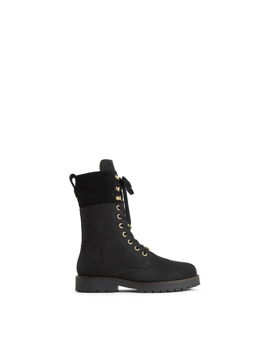 The Anglesey - Shearling Lined Combat Boots - Black Nubuck