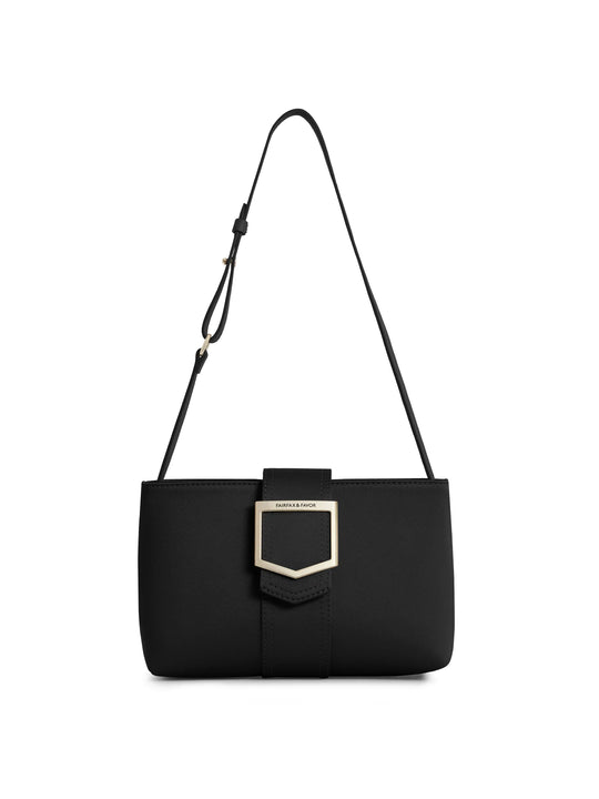 The Belmont - Women's Shoulder Bag - Black Satin