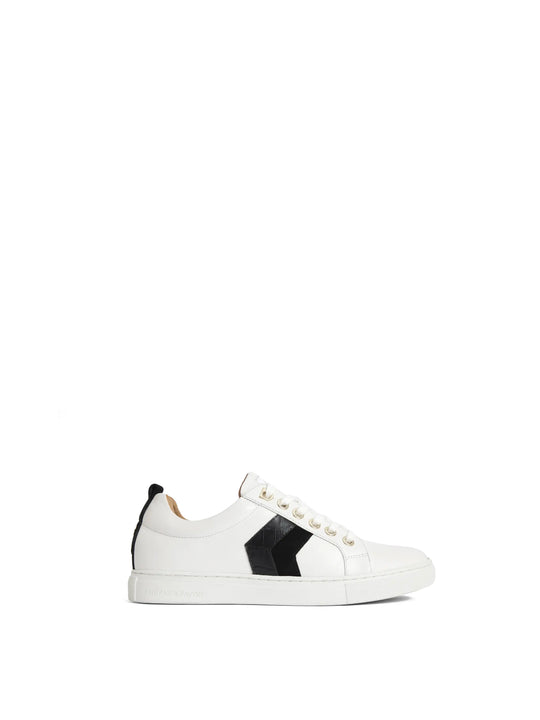 The Alexandra - Women's Trainers - White Leather & Black Croc Leather