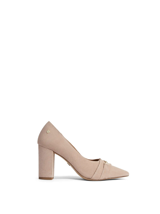 The Chantilly - Women's Block Court Shoes - Blush Suede