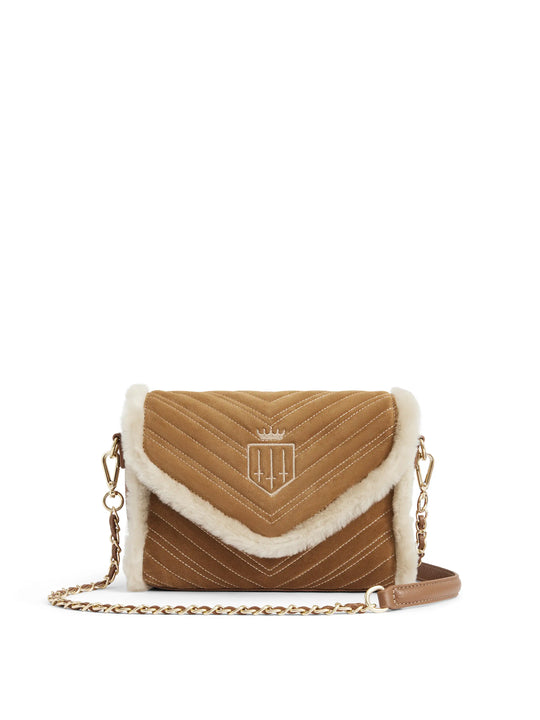 The Edinburgh - Women's Crossbody Bag - Tan Suede & Shearling