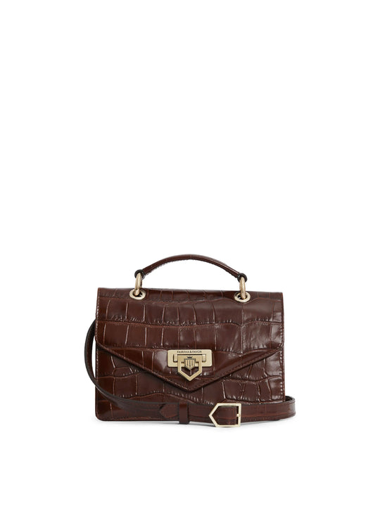 Women's Crossbody Bag - Conker Croc Print Leather