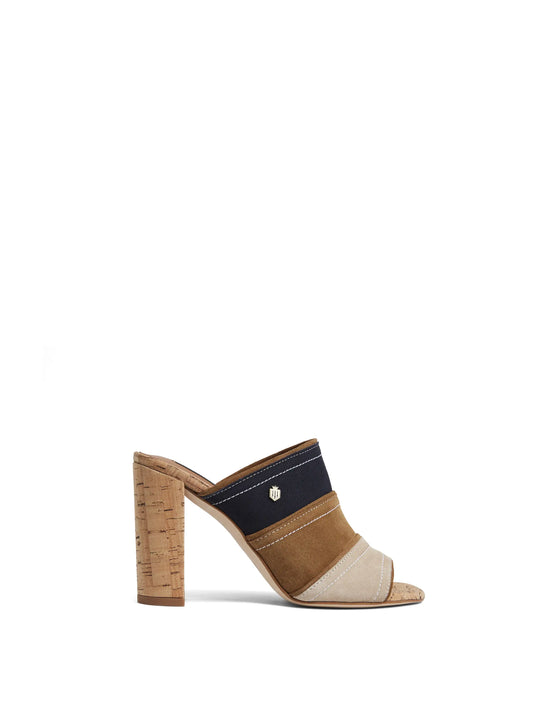 The Santorini - Women's Heeled Mules - Tri-Colour Suede