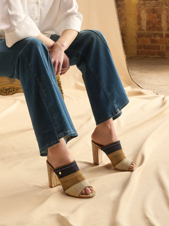 The Santorini - Women's Heeled Mules - Tri-Colour Suede