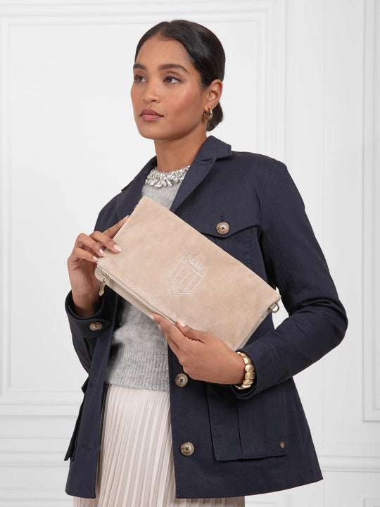 The Finsbury - Women's Clutch Bag - Stone Suede