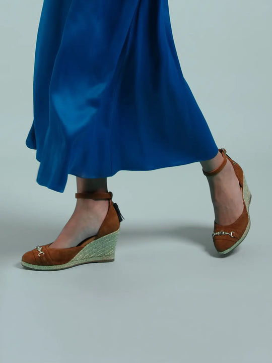 The Florence - Women's Espadrille Wedges - Tan Suede