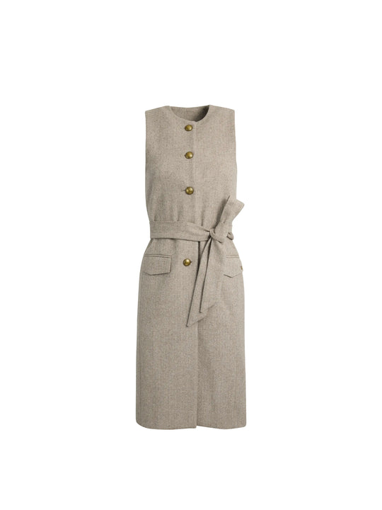 Eleanor Longline Gilet - Almond Herringbone