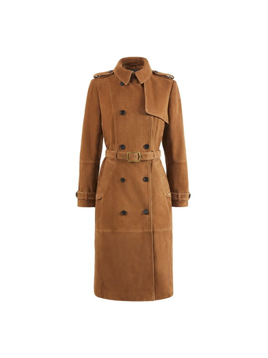 Women's Trench Coat - Tan Suede