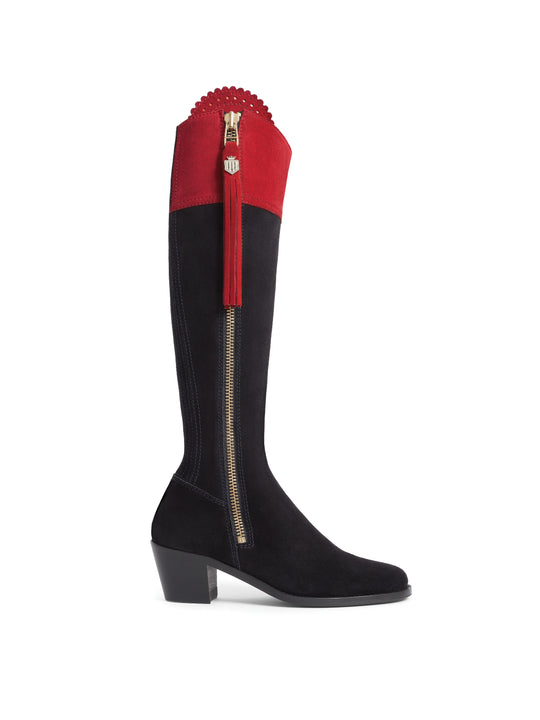 British Equestrian - Women&#039;s Narrow Fit Heeled Regina Navy &amp; Red Suede