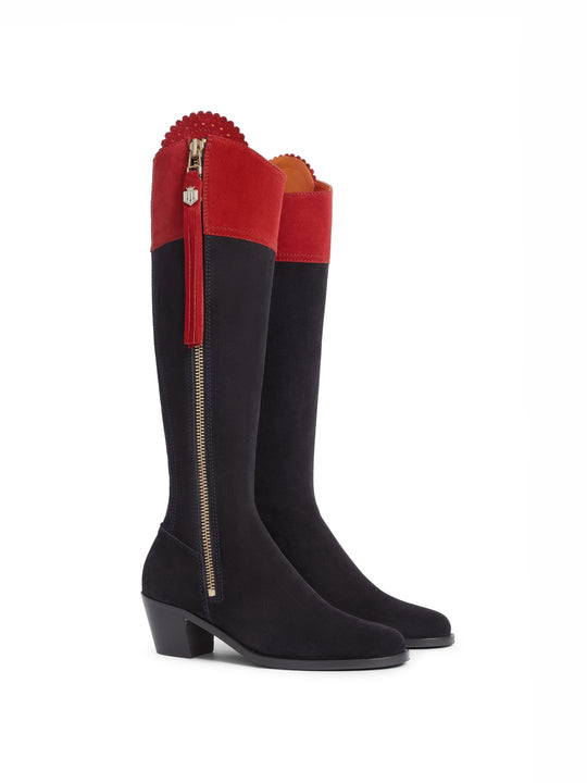 British Equestrian - Women&#039;s Narrow Fit Heeled Regina Navy &amp; Red Suede
