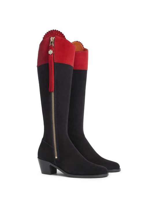 British Equestrian - Women&#039;s Sporting Fit Heeled Regina Navy &amp; Red Suede