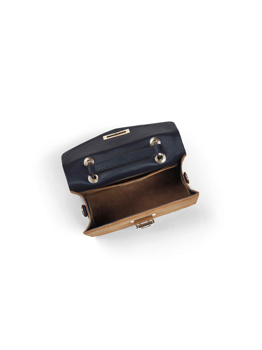 The Loxley Mini Cross Body Bag - Tan &amp; Navy Suede