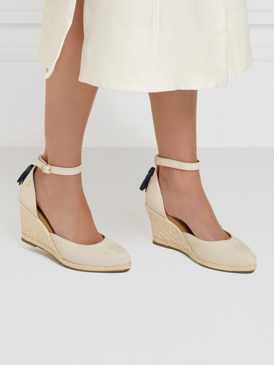 The Monaco - Women's Espadrille Wedges - Ivory Suede