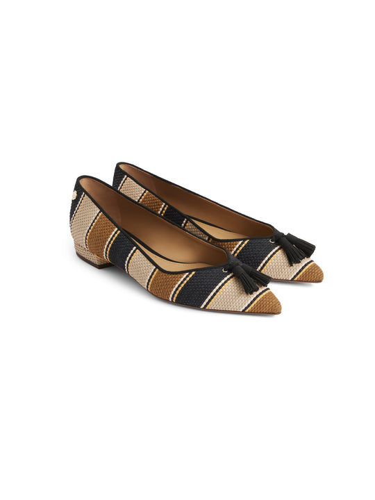 The Newbury Pump - Tan, Navy &amp; Cream Weave