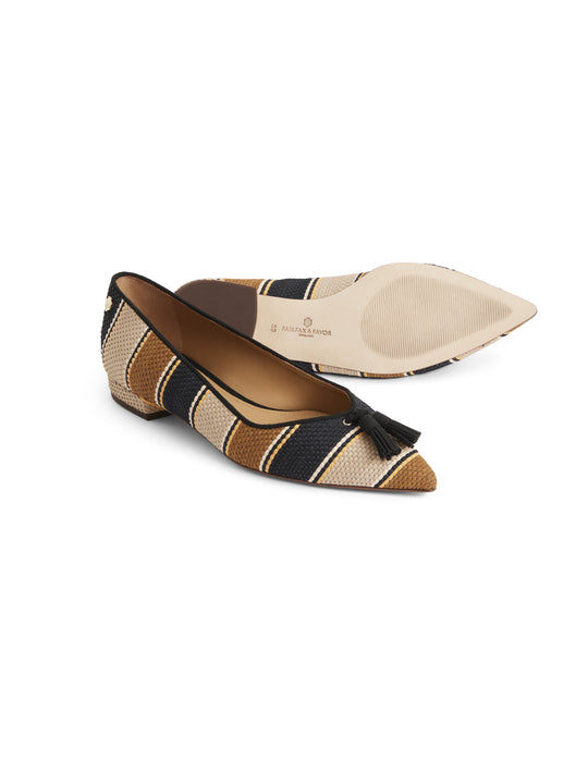 The Newbury Pump - Tan, Navy &amp; Cream Weave