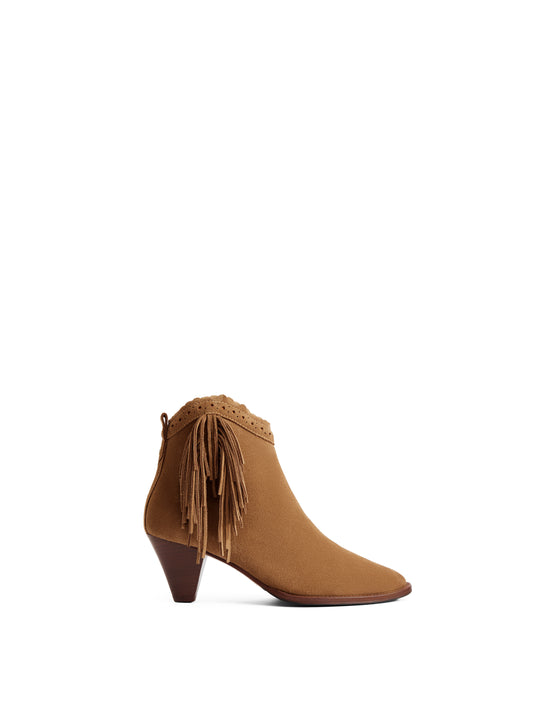 The Regina Fringed Ankle Boot - Tan Suede
