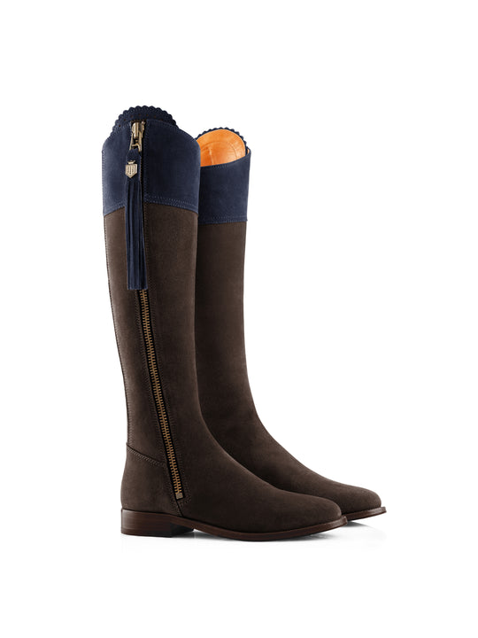 The Regina (Narrow Fit) - Chocolate &amp; Navy Suede