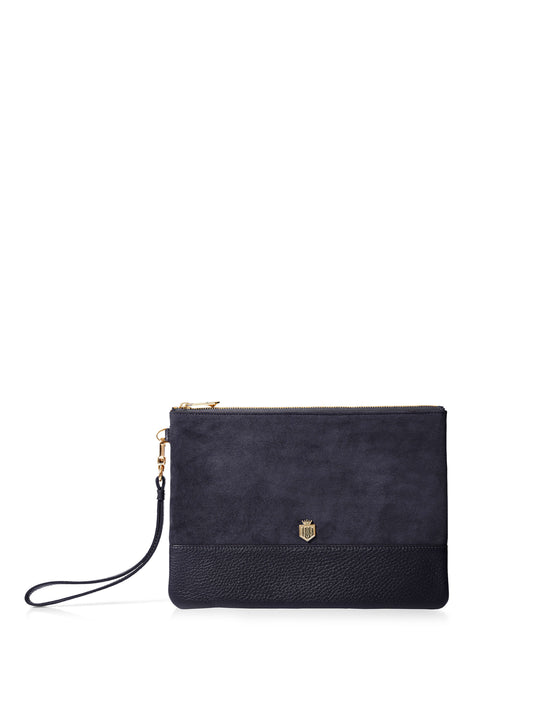 The Highbury - Women's Clutch Bag - Navy Suede