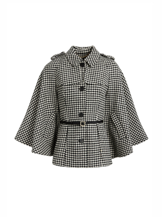 The Sienna - Women's Wool Cape - Monochrome Houndstooth