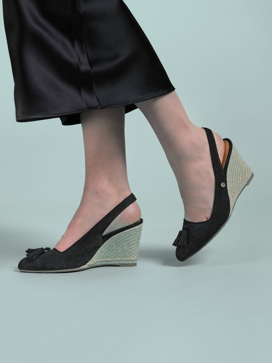 The Sorrento - Women's Espadrille Wedges - Black Suede