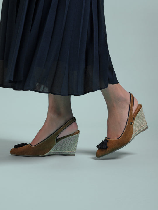 The Sorrento - Women's Espadrille Wedges - Tan Suede