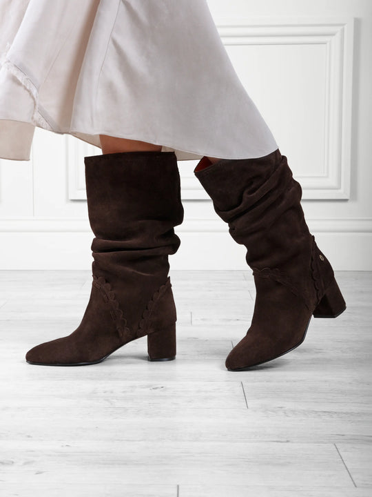 The Bakewell - Women's Slouch Boots - Chocolate Suede