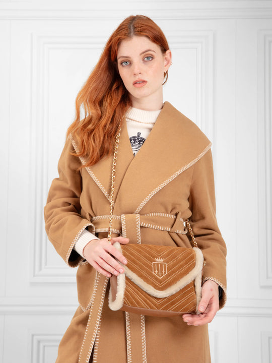 The Edinburgh - Women's Crossbody Bag - Tan Suede & Shearling