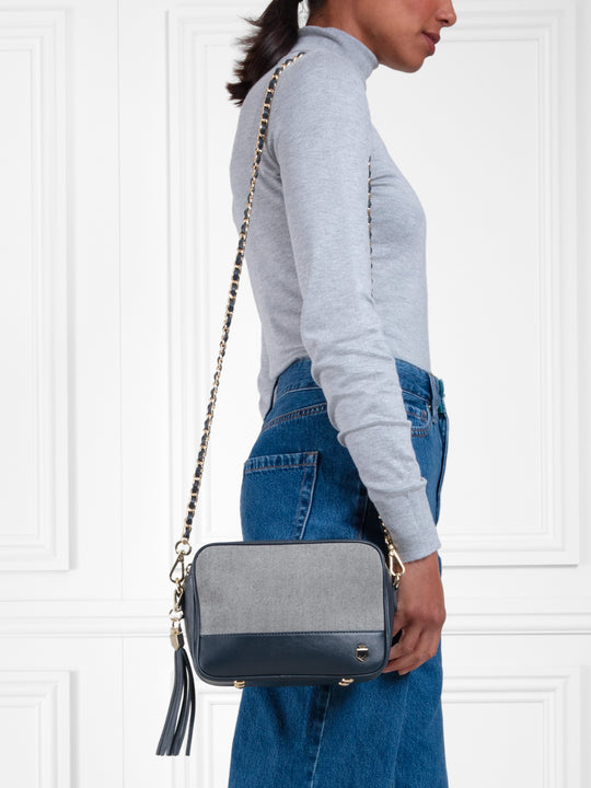 The Finsbury - Women's Crossbody Bag - Denim Suede