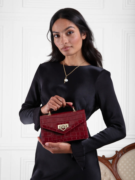 The Loxley - Women's Crossbody Bag - Ruby Croc Print Leather