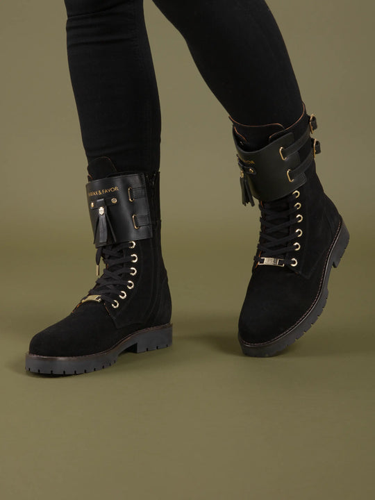 Windsor Combat Boot - Black Suede