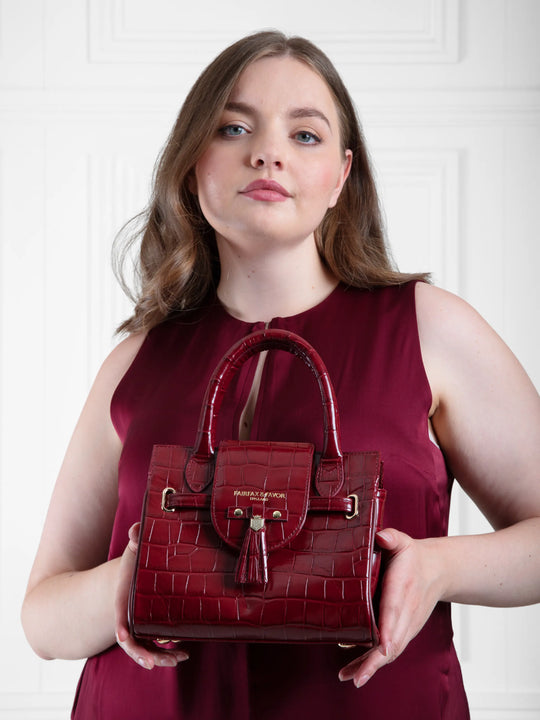 The Windsor - Women's Mini Handbag - Ruby Croc Print Leather