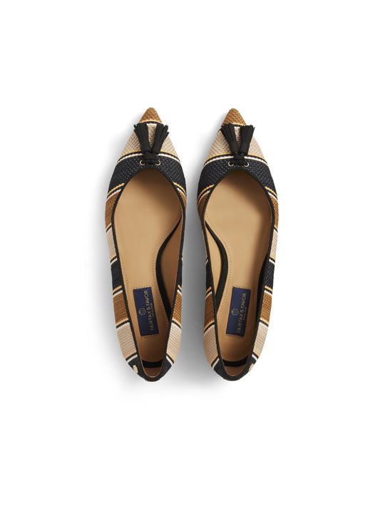 The Newbury Pump - Tan, Navy &amp; Cream Weave