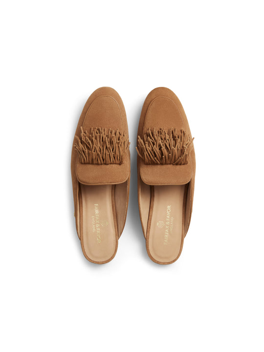 The Tuddenham Fringed Mule - Tan Suede