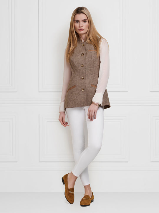 The Madeline - Women's Gilet - Taupe Herringbone
