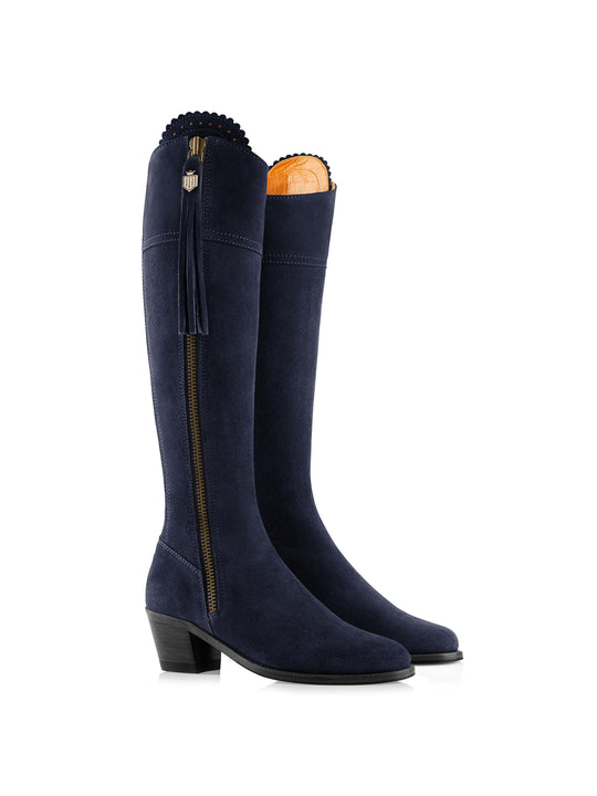 The Heeled Regina (Navy Blue) Narrow Fit - Suede Boot