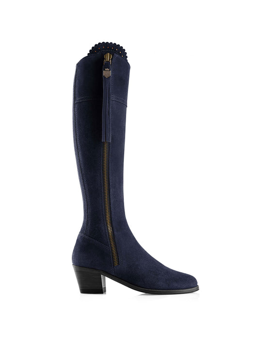 The Heeled Regina (Narrow Fit) - Navy Blue Suede