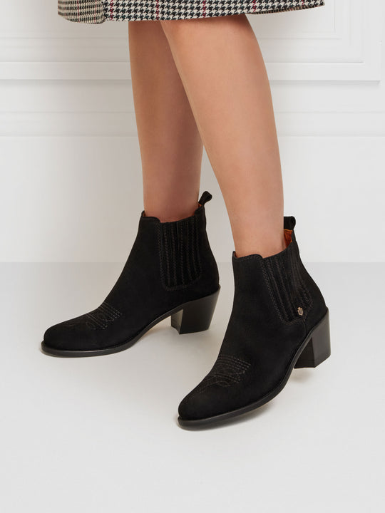 The Rockingham - Women's Heeled Ankle Boots - Black Suede
